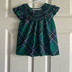 Janie and Jack Green Plaid Top with Navy Trim